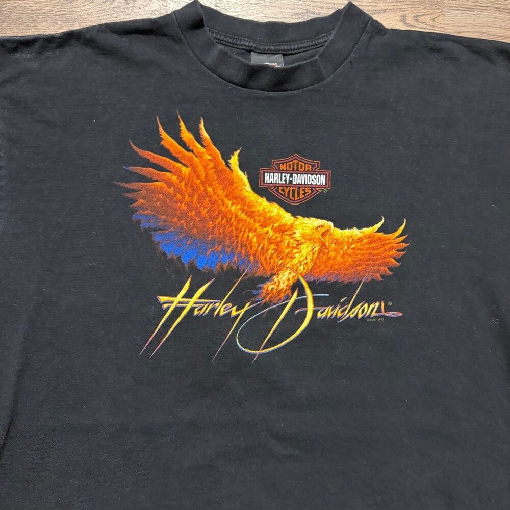 Vintage Harley Davidson Phoenix Flame Bird Black Shirt Men’s Size XXL - Picture 2 of 6